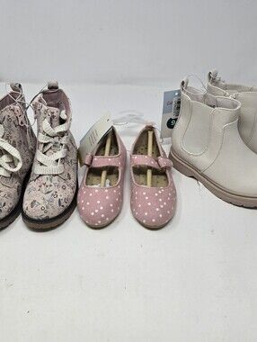 Cat & Jack Girls Size 9 Shoe Lot Bundle Lace Up Boots Pink Floral Flats